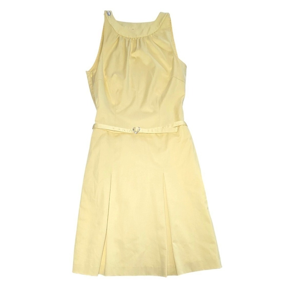TED BAKER NWOT pale Yellow Sleeveless Knee Length Dress with Belt spring Size 2 - Picture 6 of 9